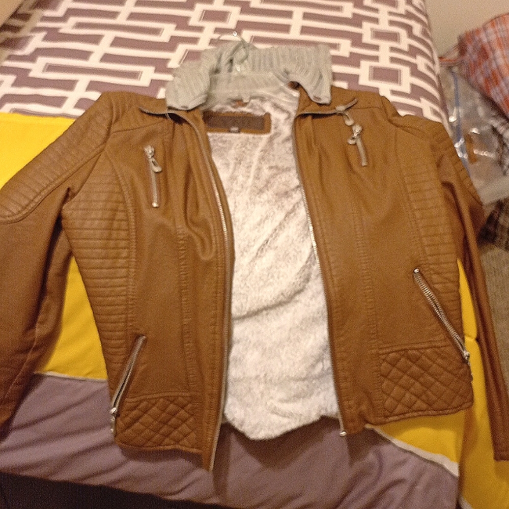 Brown faux leather jacket YMI small